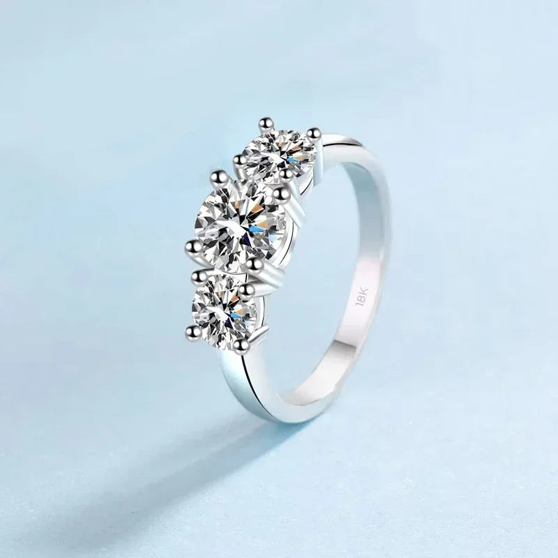 Girl Birthday Gift 18K White Gold Wedding Band Three Moissanite Diamonds 2CT Women PT950 Platinum Jewelry Valentine's Day Rings