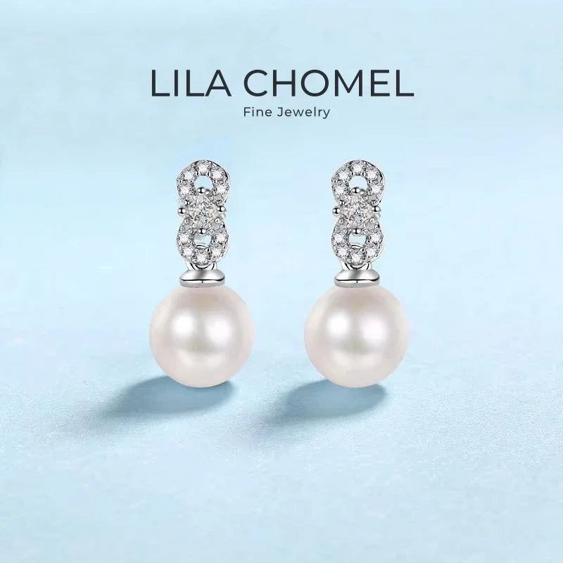 Engagement 18K White Gold Earplug Stud Earrings Women Wedding 0.28CT Moissanite Diamond 9mm Pearl PT950 Platinum Fine Jewelry