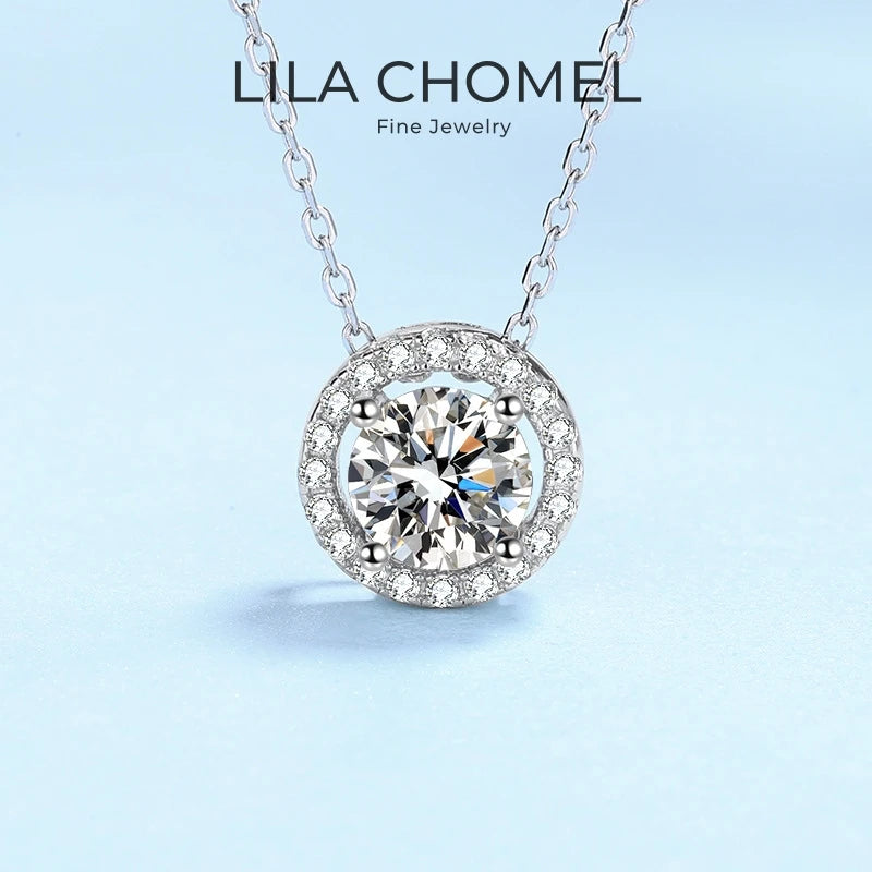 Women Engagement 18K White Gold Wedding Necklaces 0.5/1/2CT Moissanite Diamond Birthday Gift PT950 Platinum Girl Valentine's Day