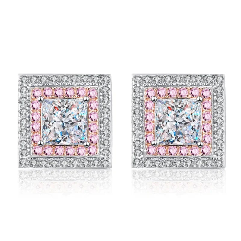 Engagement Earplug Stud Earrings Square 18K White Gold Women Birthday Gift 1.2Carat Moissanite Diamond Girl Wedding Fine Jewelry