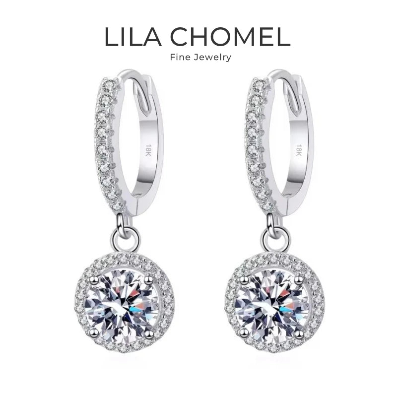 Girlfriend Valentine's Day 18K White Gold Women Wedding Drop Earrings 1CT Round Moissanite Diamond PT950 Platinum Birthday Gift