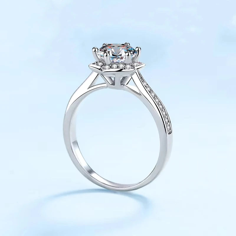 Lady Birthday Gift 18K White Gold Women Rings VVS D Color 1CT Moissanite Diamond Hexagram Star Girl Wedding Band Valentine's Day