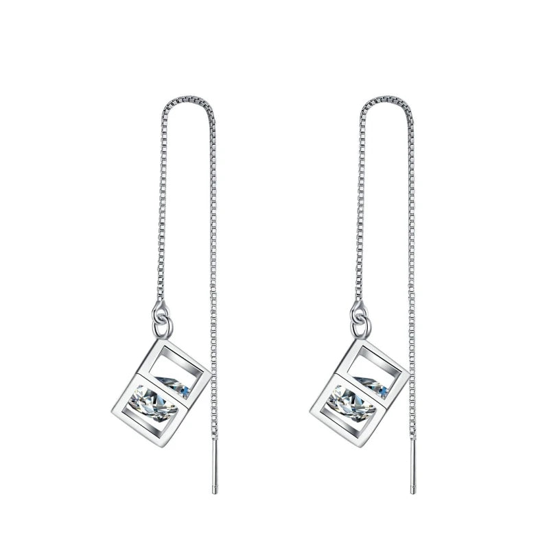 Girl Valentine's Day 18K White Gold Ear Threads Line Drop Earrings 1/2CT Moissanite Diamond PT950 Platinum Women Birthday Gift