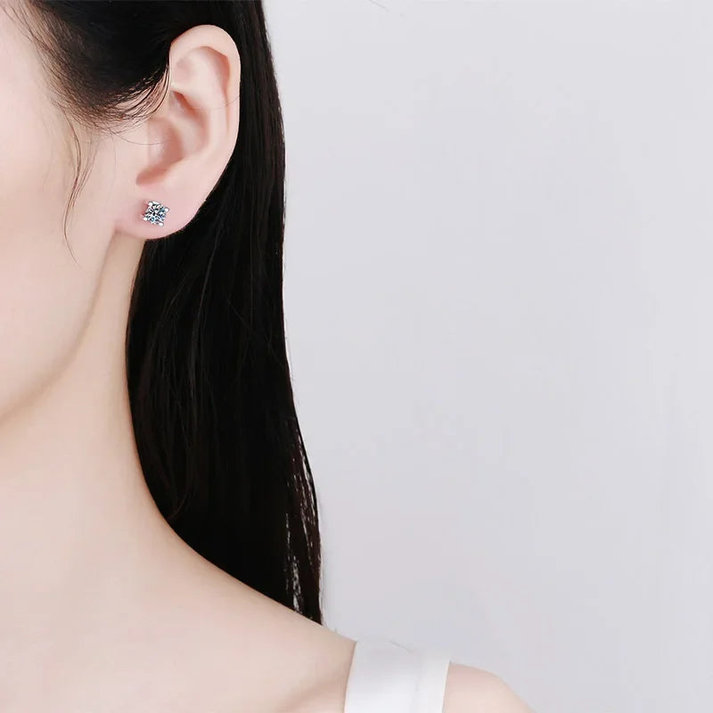 Girlfriend Birthday Gift White Gold 18K Earplug Stud Earrings D Color VVS 0.5/1CT Moissanite Diamond Women Wedding Fine Jewelry