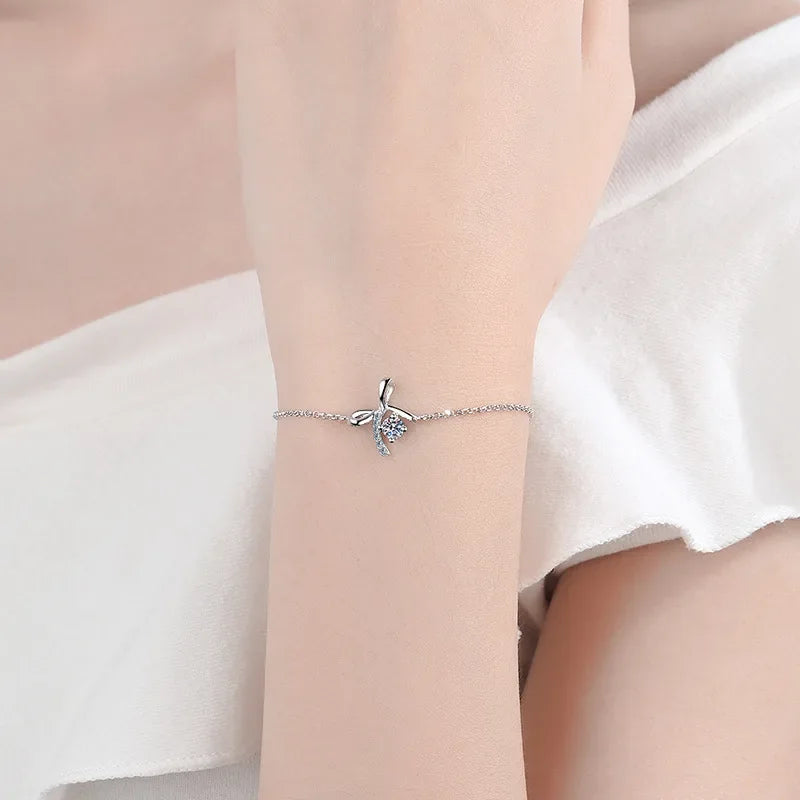 Pulseiras de borboleta de platina PT950 0,3CT Moissanite diamante presente de dia das mães para mulheres aniversário menina noivado joias
