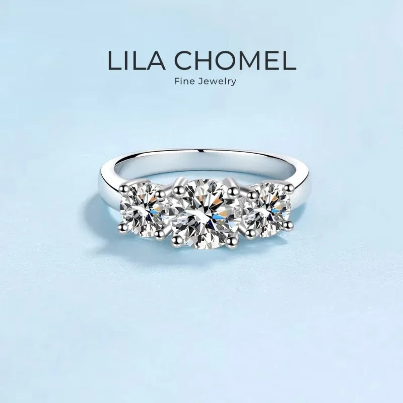 Girl Birthday Gift 18K White Gold Wedding Band 2CT VVS D Color Three Moissanite Diamonds Women Fine Jewelry Engagement Rings