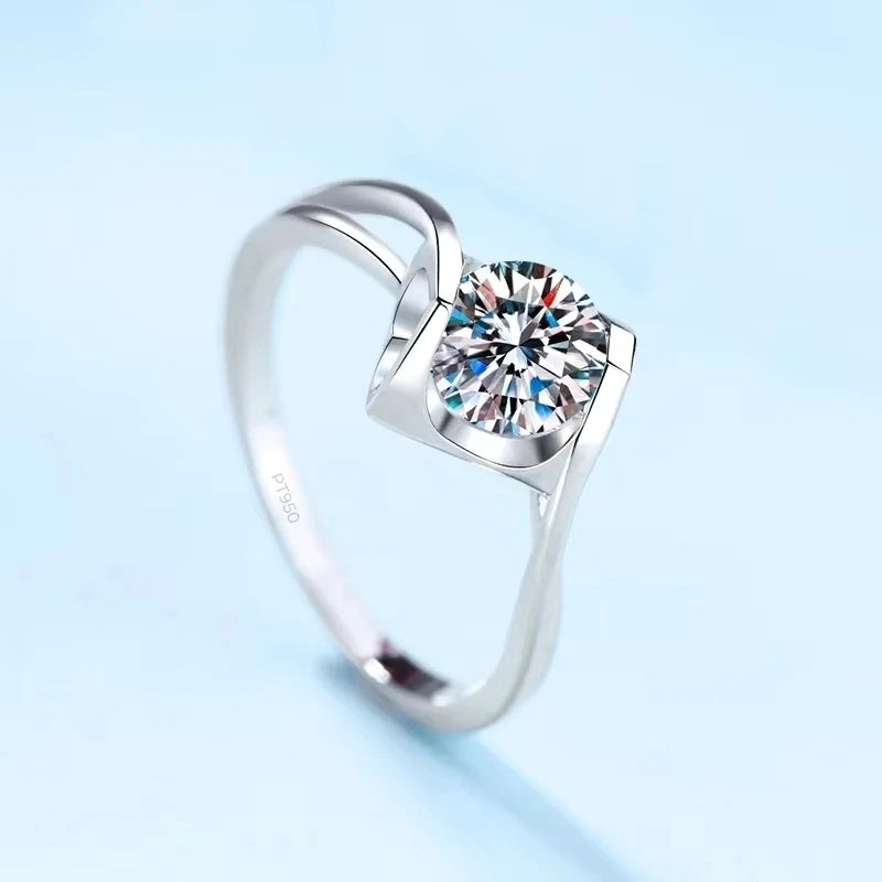 Wedding Band Fine Jewelry Platinum PT950 Rings for Women Engagement Moissanite Diamond VVS1 D Color 0.5/1ct Girl Valentine's Day