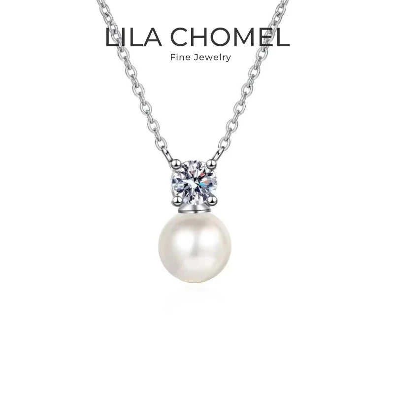 Women Valentine's Day White Gold 18K Wedding Necklaces 0.5CT Moissanite Diamond Pendant 8mm Pearl PT950 Girlfriend Birthday Gift