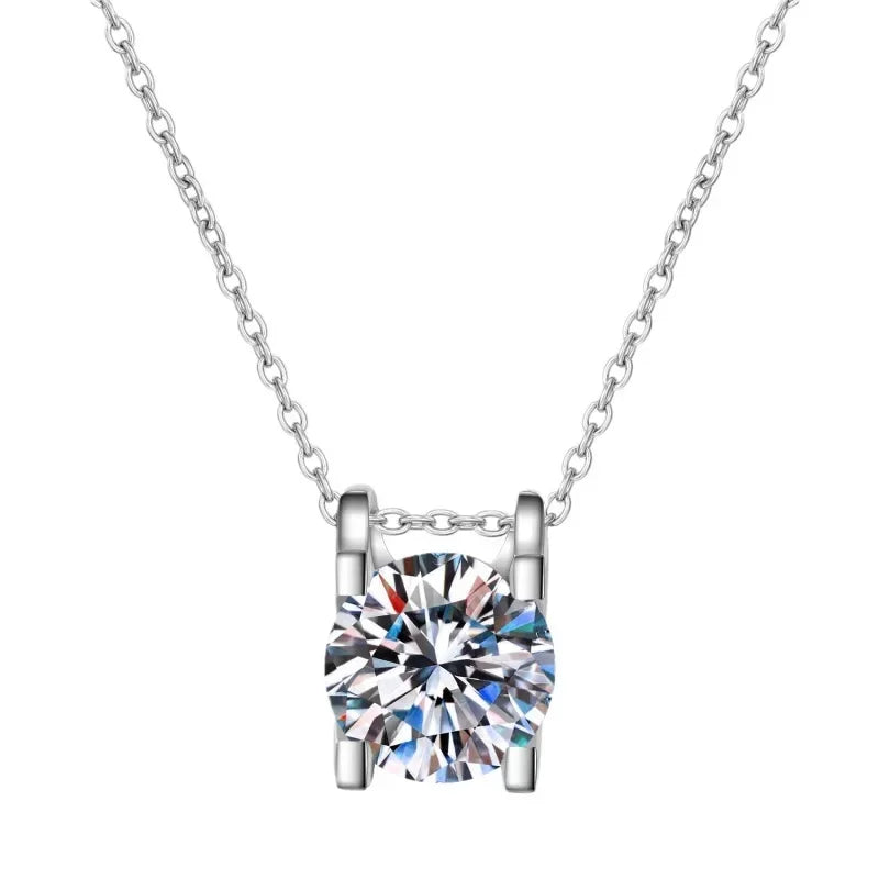 WOMEN Valentine's Day 18K White Gold Wedding Necklaces 0.8CT Moissanite Diamond Pendant Girl Birthday Gift Daughter Adult's Day