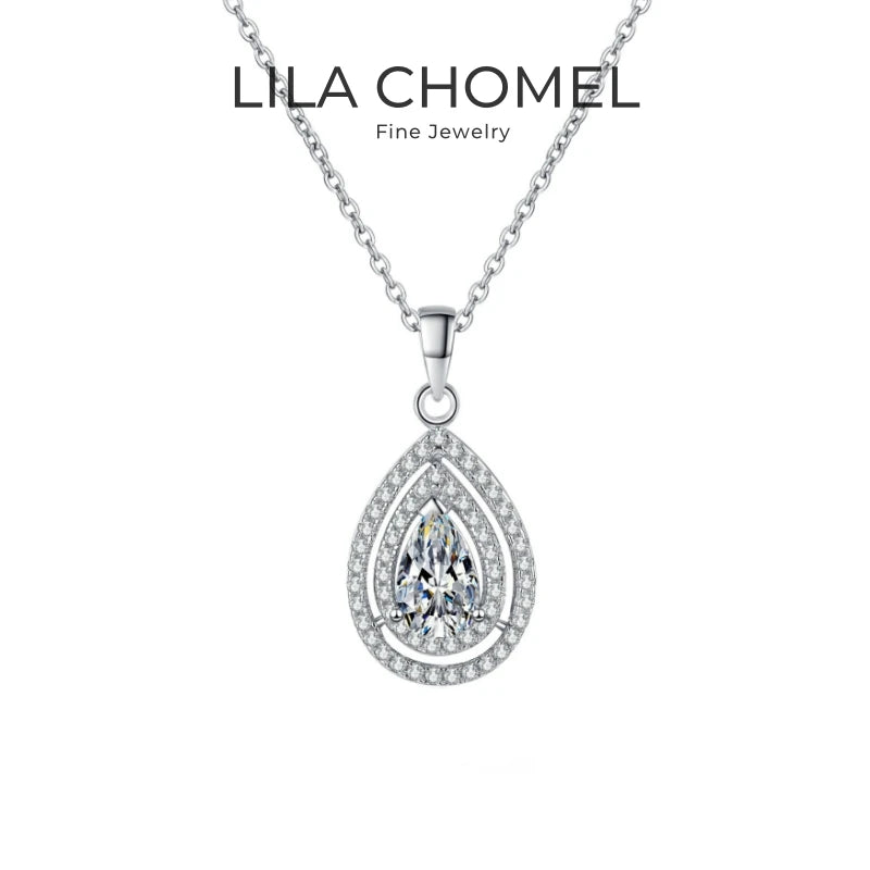Valentine's Day White Gold 18K Necklaces Women Wedding 1CT Moissanite Diamond Water Drop PT950 Platinum Pendant Fine Jewelry