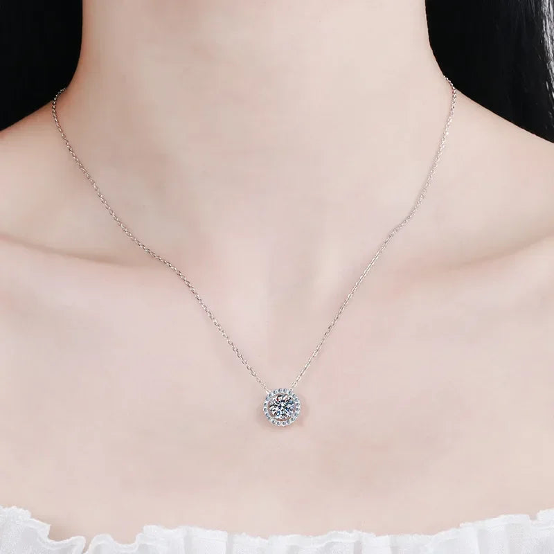 Women Engagement 18K White Gold Wedding Necklaces 0.5/1/2CT Moissanite Diamond Birthday Gift PT950 Platinum Girl Valentine's Day