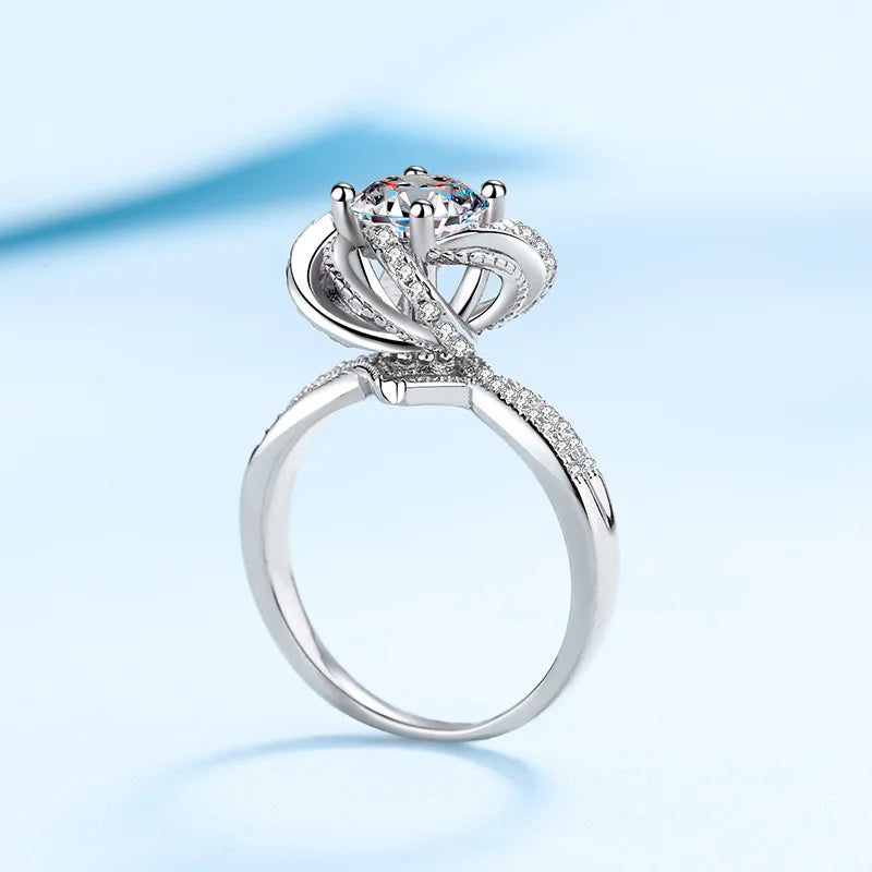 Designer Fine Jewelry Spiral Rose Girl Wedding Band 18K White Gold VVS1 D Color 1/2ct Moissanite Diamond Birthday Gift for Women