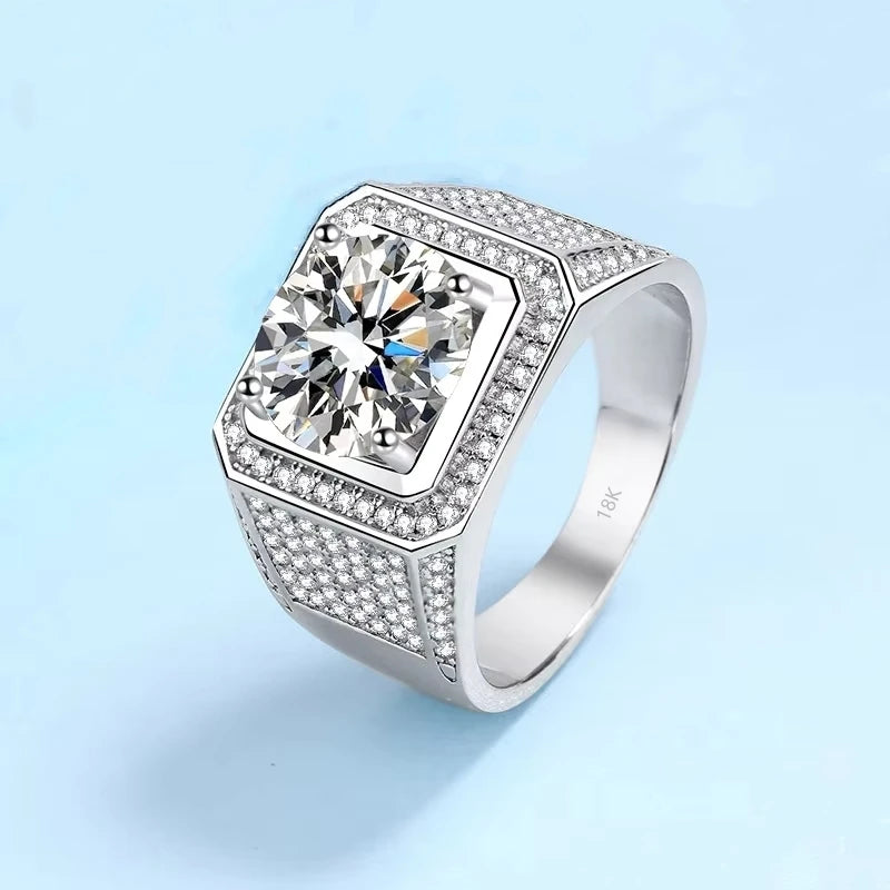 Engagement Men's 18K White Gold Wedding Band 5Carat Moissanite Diamond Men Rings Boyfriend Birthday Gift Husband Valentine's Day
