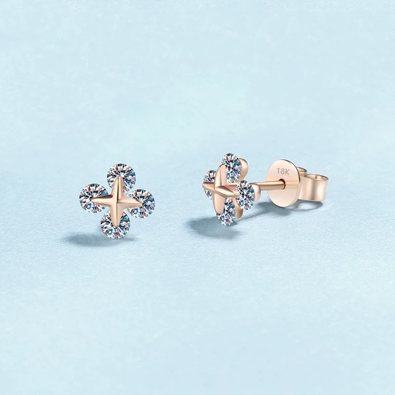 Birthday Gift 18K Rose Gold Earplug Stud Earrings Girl 0.8CT Moissanite Diamond Women Valentine's Day Daughter Fine Jewelry Lady
