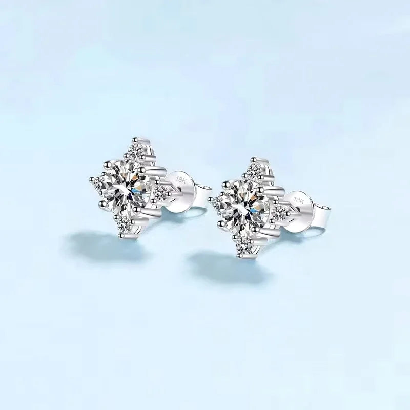 Girl Birthday Gift 18K White Gold Earplug Stud Earrings Women Wedding 1/0.5CT Moissanite Diamond PT950 Platinum Valentine's Day