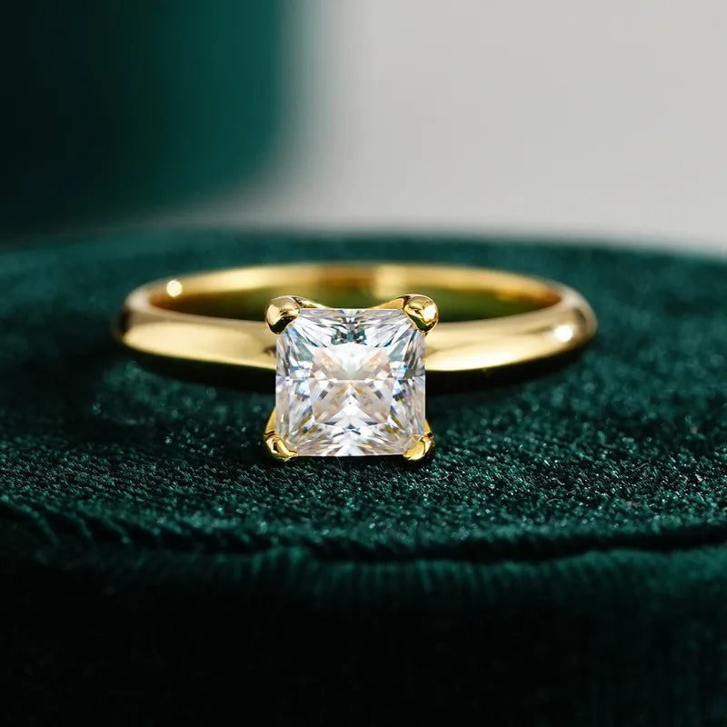 Women Engagement 18K Gold Wedding Band Square 1CT Moissanite Diamond Girl Birthday Gift Office Lady Valentine's Day Fine Jewelry
