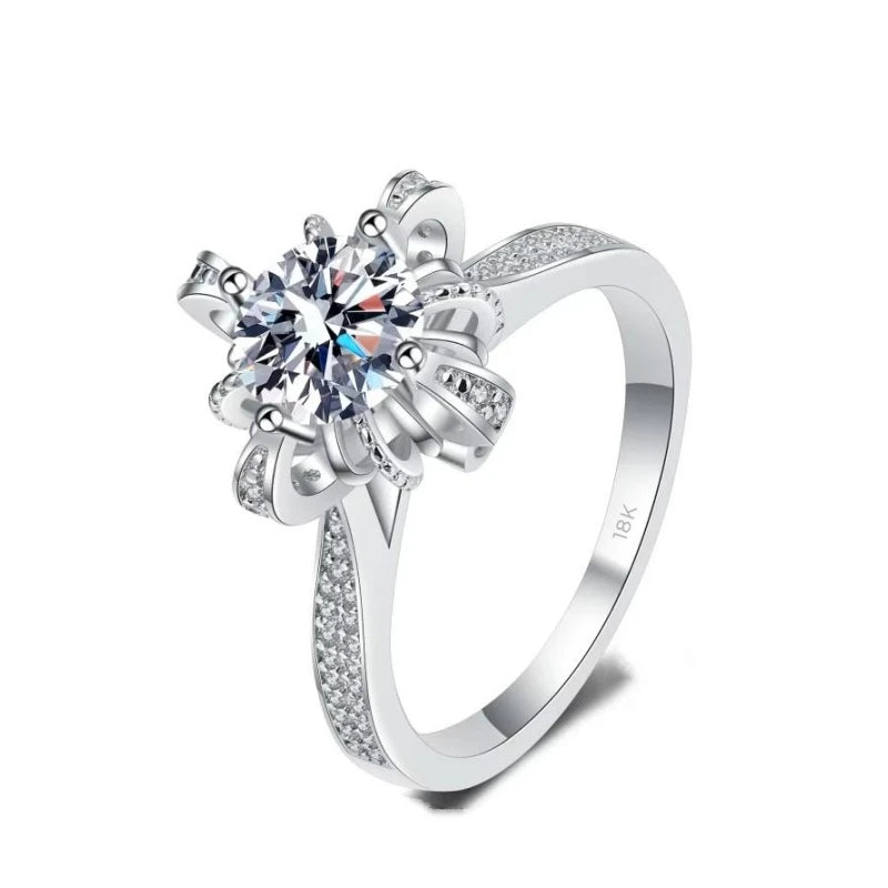 Aliança de casamento feminina em ouro branco 18K, coroa, 1 ct, diamante moissanite, presente de aniversário para meninas, joia fina de noivado em platina PT950