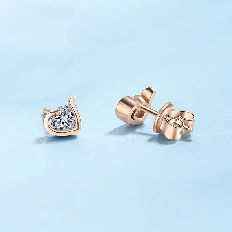 Heart Style 18K Rose Gold Stud Earrings for Women Moissanite Diamond 0.6ct Daughter Birthday Gift Fine Jewelry Girl Engagement