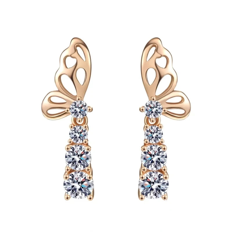 Girl Friend Birthday Gift 18K Rose Gold Butterfly Stud Earrings 1.24CT Moissanite Diamond Valentine's Day Women Wedding Jewelry
