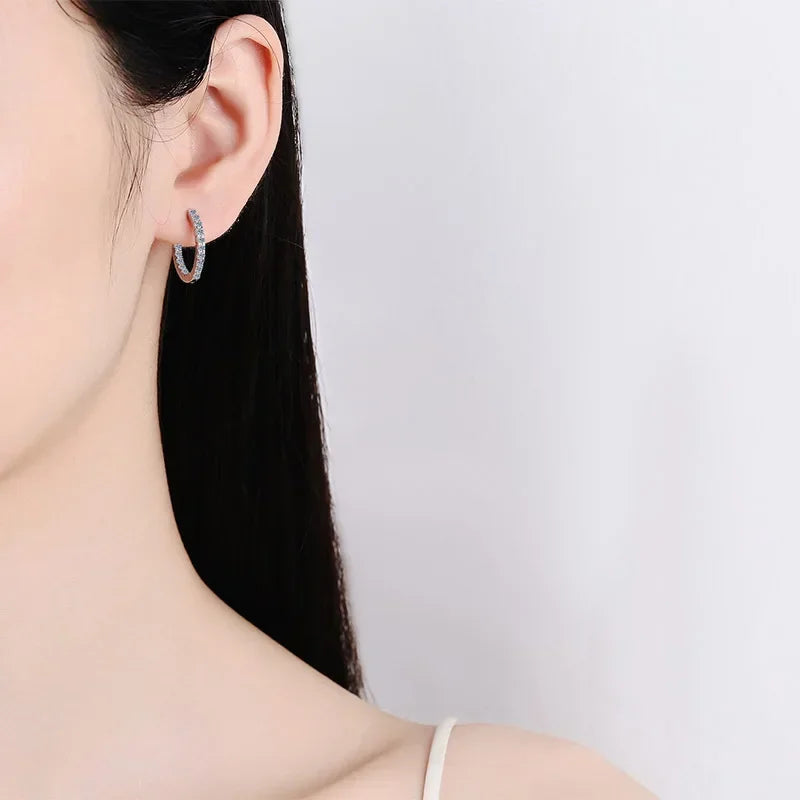Girl Birthday Gift 18K White Gold Wedding 0.9CT Moissanite Diamond Women Engagement PT950 Platinum Valentine's Day Hoop Earrings