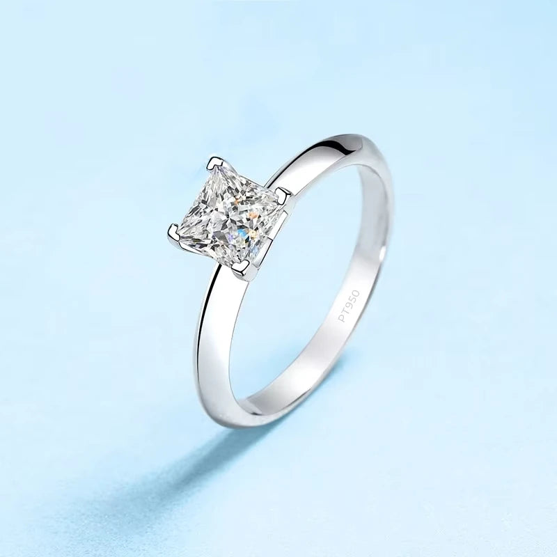 Fine Jewelry Wedding Band PT950 Platinum Square VVS1 D Color 1/2CT Moissanite Diamond Women Engagement Rings Girl Birthday Gift