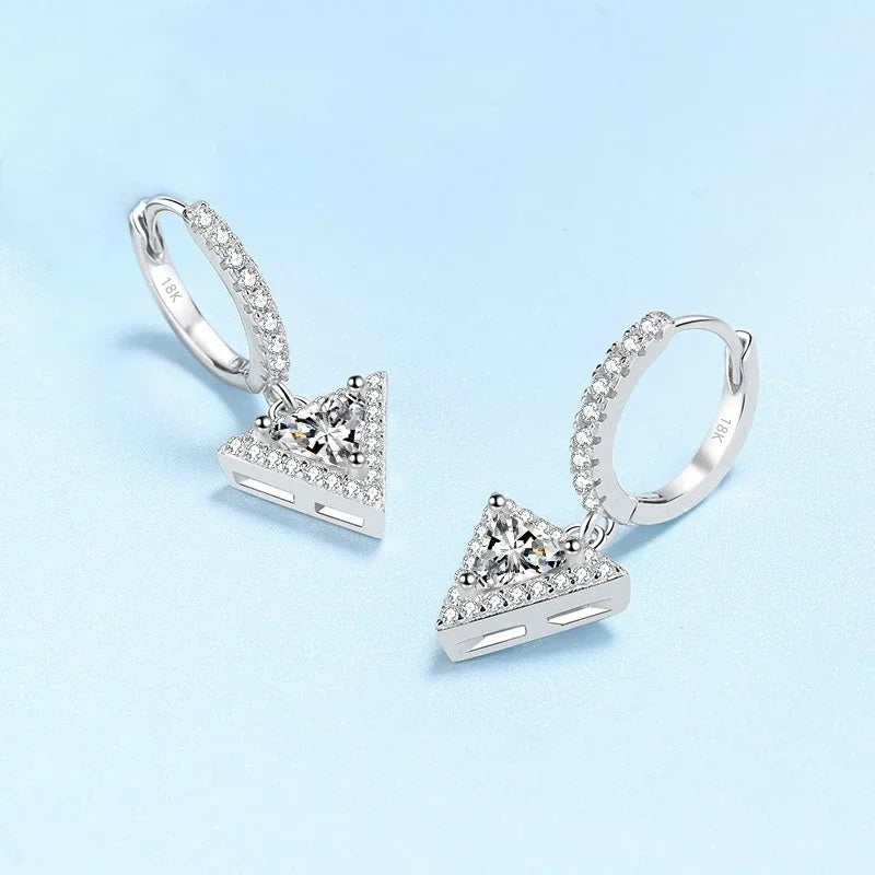 Girl 18K White Gold Triangular Drop Earrings Moissanite Diamond 1/2CT Lady Birthday Gift Women PT950 Platinum Valentine's Day