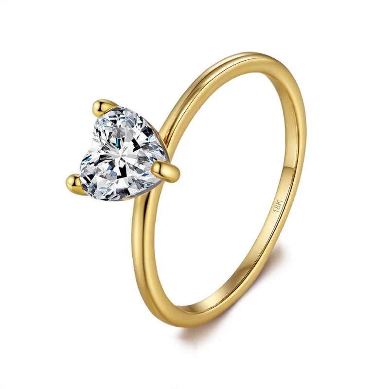 Girl Engagement 18K Gold Women Wedding Band 1CT Heart Moissanite Diamond Daughter Birthday Gift Wife Valentine's Day Nice Rings