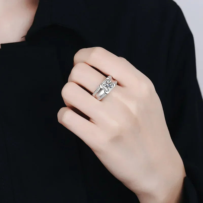 Wedding Platinum PT950 Men Rings VVS1 D Color 1CT Moissanite Diamond Boyfriend Birthday Gift Male Valentine's Day Fine Jewelry