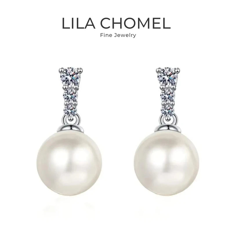 Women Valentine's Day 18K White Gold Earplug Wedding Stud Earrings 0.23CT Moissanite Diamond 9mm Pearl PT950 Platinum Jewelry