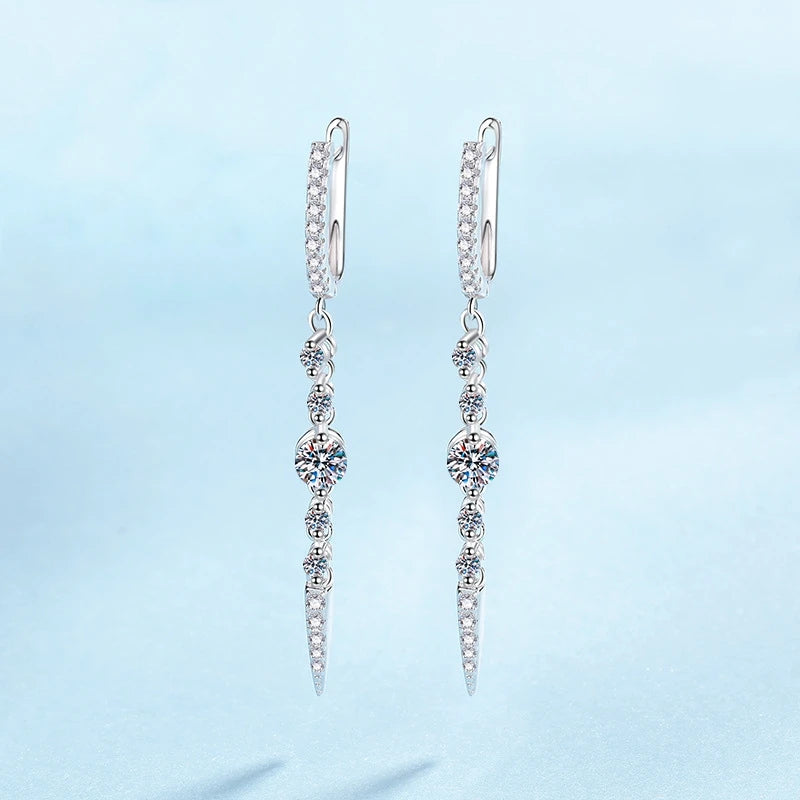 Office Lady Valentine's Day 18K White Gold Tassel Long Drop Earrings Women Wedding 1.118CT Moissanite Diamond Girl Birthday Gift