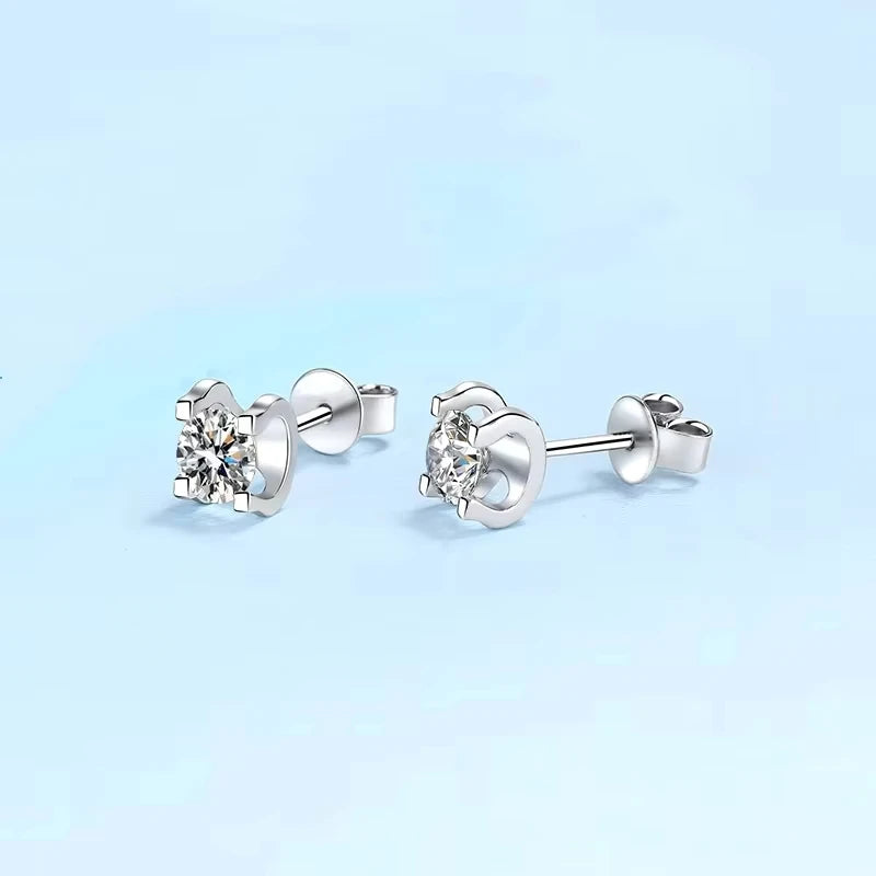 Daughter Earplug Stud Earrings Platinum PT950 Girl Birthday Gift 0.5/1CT Moissanite Diamond Engagement Women Wedding Jewelry