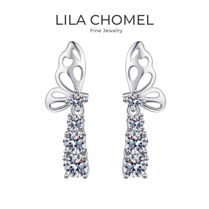 Girl Birthday Gift 18K White Gold Butterfly Stud Earrings 1.24CT Moissanite Diamond Women Valentine's Day PT950 Platinum Jewelry