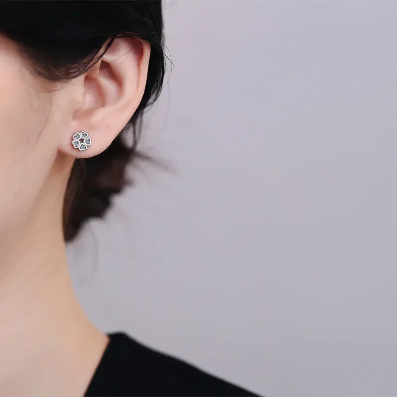 Daughter Adult's Day Platinum PT950 Women Wedding Flower Earplug Stud Earrings 0.25CT Moissanite Diamond Girl Birthday Gift INS