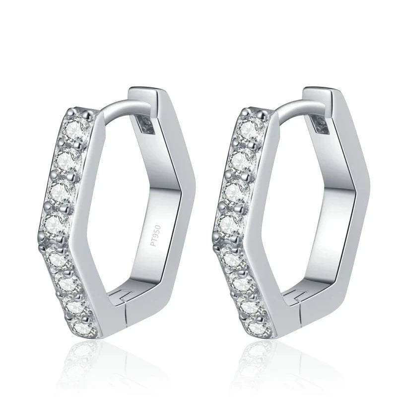 Birthday Gift Platinum PT950 Hoop Earrings for Women Geometric Hexagonal Moissanite Diamond 0.4 Carat Girl Wedding Fine Jewelry