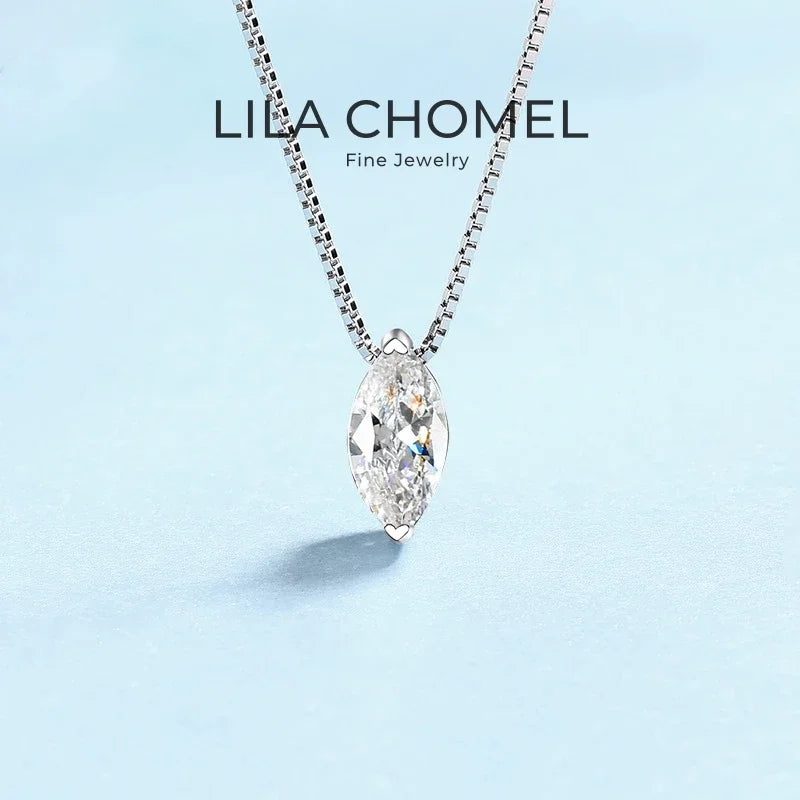 WOMEN Valentine's Day 18K White Gold Wedding Necklaces Christmas 1CT Marquise Cut 5*10mm Moissanite Diamond Girl Birthday Gift