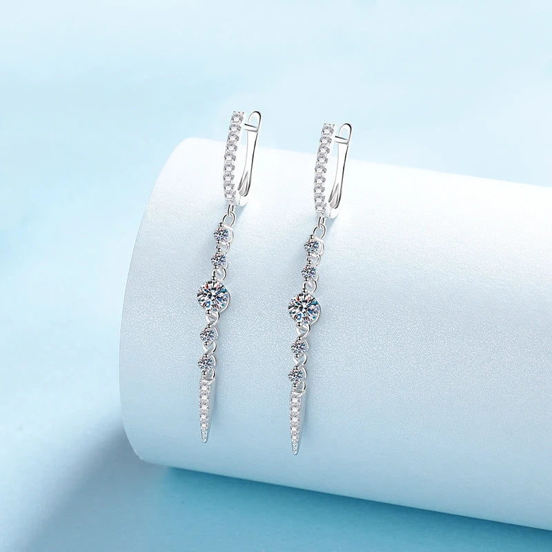 Office Lady Valentine's Day 18K White Gold Tassel Long Drop Earrings Women Wedding 1.118CT Moissanite Diamond Girl Birthday Gift