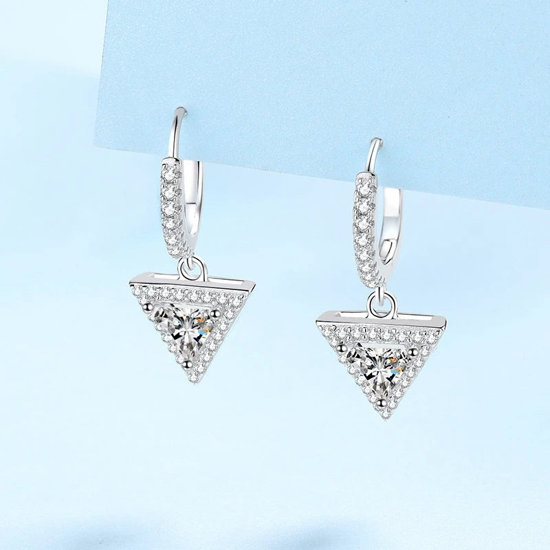 Wedding Jewelry 18K White Gold Triangular Drop Earrings Women Moissanite Diamond 1/2CT Girl Birthday Gift Lady Valentine's Day