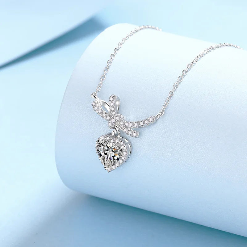 Engagement 18K White Gold Women's Wedding Necklaces Girl 1Carat Moissanite Diamond Pendant Fine Jewelry Daughter Birthday Gift