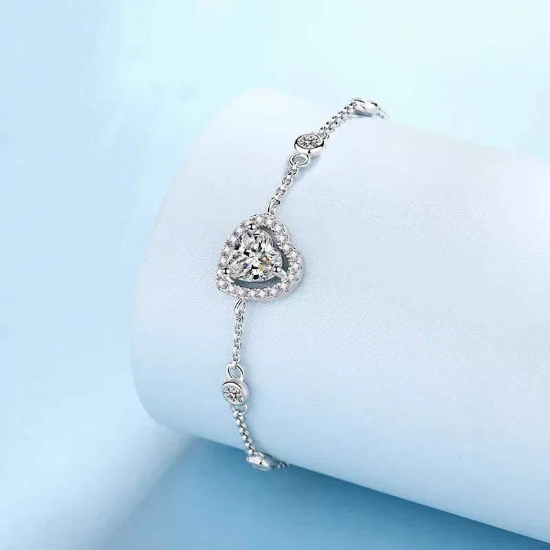 Pulseiras de ouro branco 18K para o Dia dos Namorados, 1 ct, diamante moissanita, presente de aniversário para filha, joias finas de platina PT950