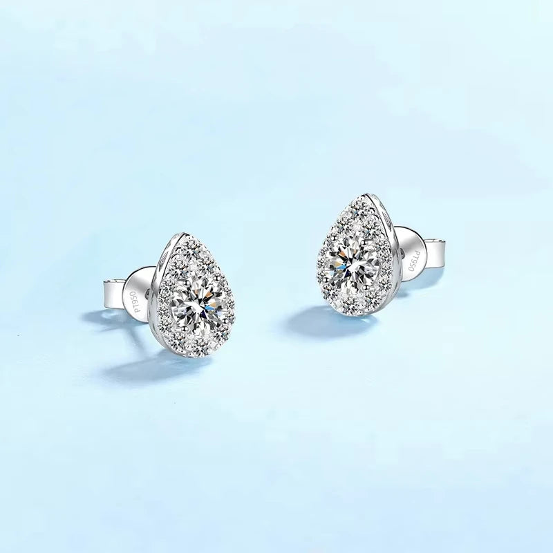 Classic Girl Birthday Gift PT950 Platinum Water Drop Earplug Stud Earrings 0.5/1CT Moissanite Diamond Women Wedding Fine Jewelry