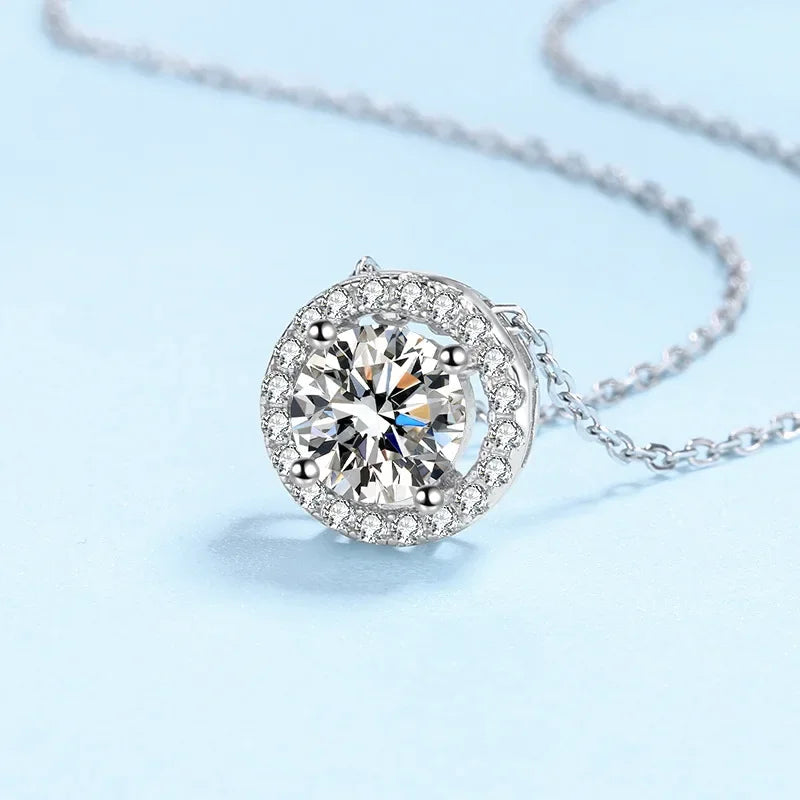 Women Engagement 18K White Gold Wedding Necklaces 0.5/1/2CT Moissanite Diamond Birthday Gift PT950 Platinum Girl Valentine's Day