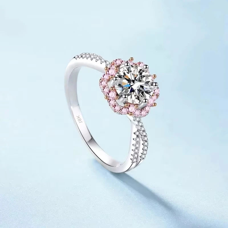 Lady Birthday Gift 18K White Gold Women Wedding Bands 1CT D Color Moissanite Diamond Girl Engagement Rings Daughter Fine Jewelry