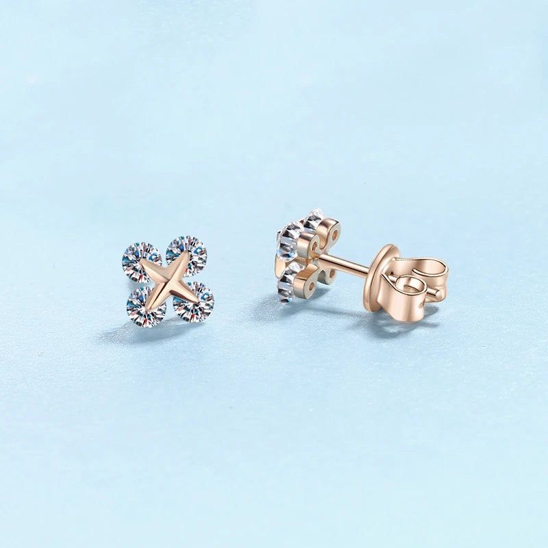 Birthday Gift 18K Rose Gold Earplug Stud Earrings Girl 0.8CT Moissanite Diamond Women Valentine's Day Daughter Fine Jewelry Lady