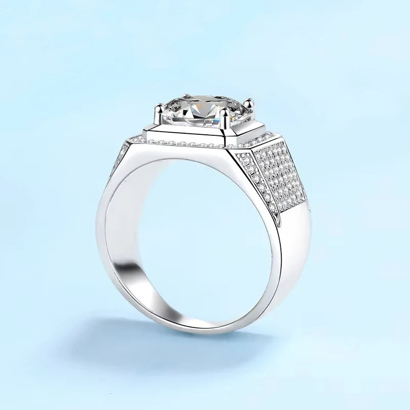 Engagement Men's 18K White Gold Wedding Band 5Carat Moissanite Diamond Men Rings Boyfriend Birthday Gift Husband Valentine's Day