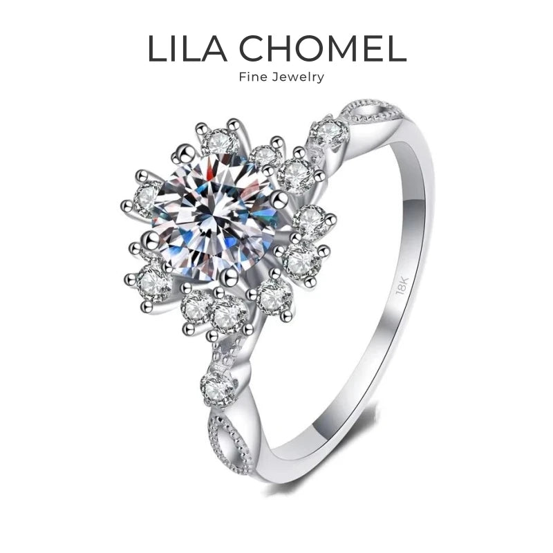 Romantic Engagement 18K White Gold Flower Wedding Band 0.5/1CT Moissanite Diamond Women PT950 Platinum Girlfriend Birthday Gift