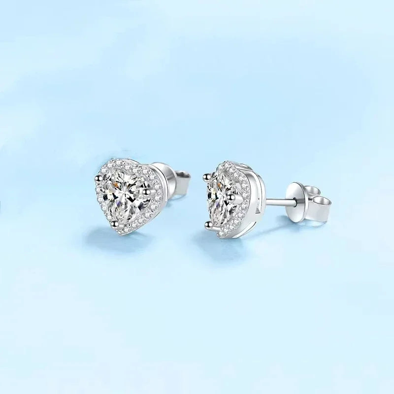 Girl Birthday Gift White Gold 18K Heart Stud Earrings Women Wedding 0.5/1/2CT Moissanite Diamond Valentine's Day PT950 Platinum