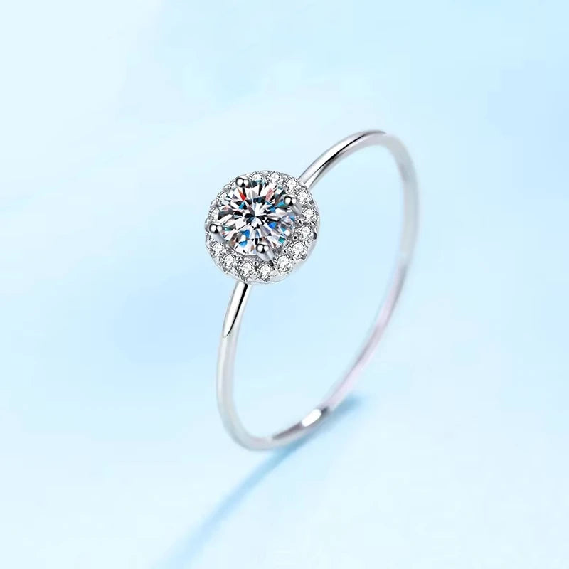 Fine Jewelry PT950 Platinum Thin Rings for Women Engagement 0.3ct D Color Moissanite Diamond Girl Wedding bands Birthday Gift