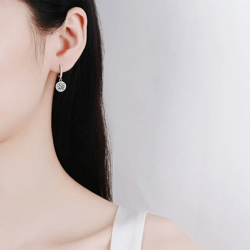 Girlfriend Valentine's Day 18K White Gold Women Wedding Drop Earrings 1CT Round Moissanite Diamond PT950 Platinum Birthday Gift