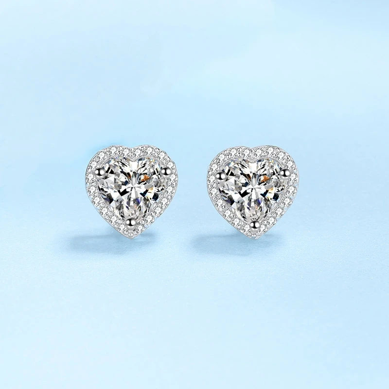 Girl Birthday Gift White Gold 18K Heart Stud Earrings Women Wedding 0.5/1/2CT Moissanite Diamond Valentine's Day PT950 Platinum