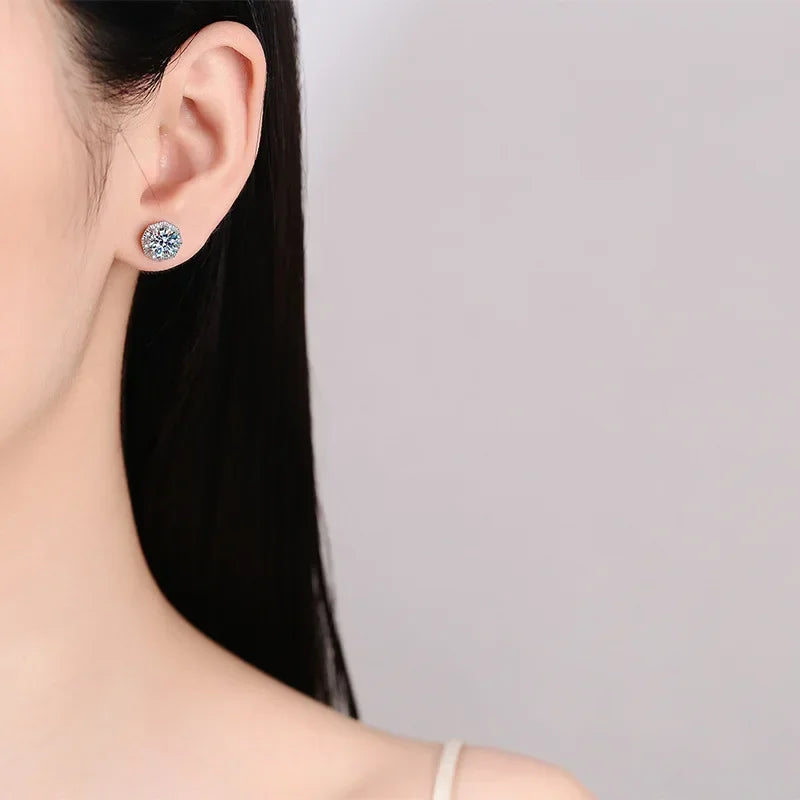 Daughter Birthday Gift 18K White Gold Stud Earrings Girl Valentine's Day 1/2CT Moissanite Diamond Women Wedding Fine Jewelry INS